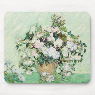 Van Gogh White Roses - Vintage Mint Floral Art Mouse Pad