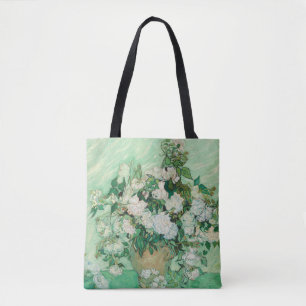 Van Gogh White Roses - Vintage Mint Floral Art Tote Bag