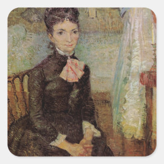 Van Gogh, Woman Sitting by a Cradle, Vintage Art Square Sticker