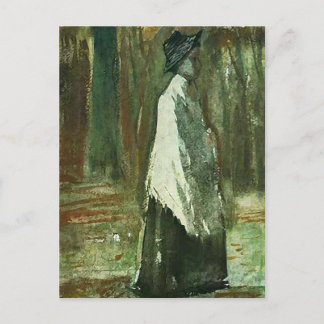 Van Gogh Woman with White Shawl in a Wood Postcard