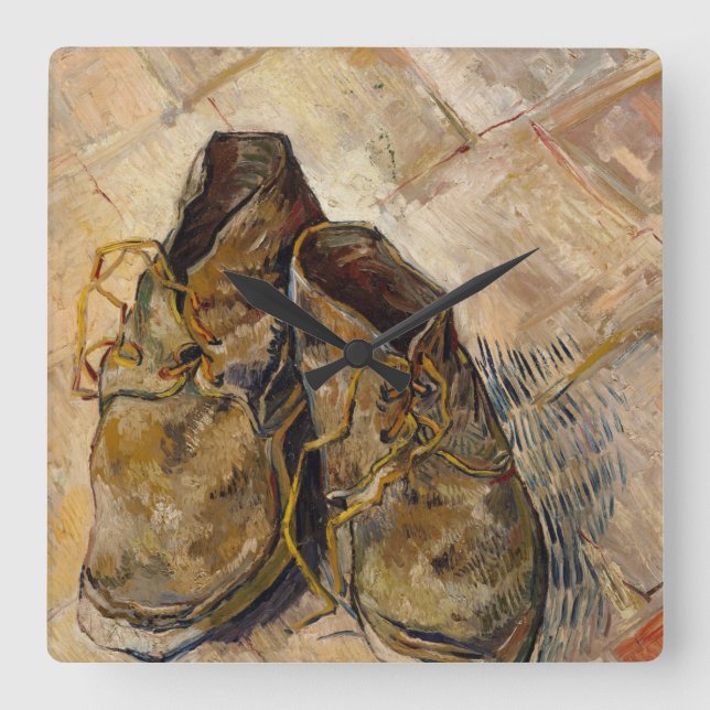 Van Gogh Worn Shoes Painting Art Square Wall Clock (Front)