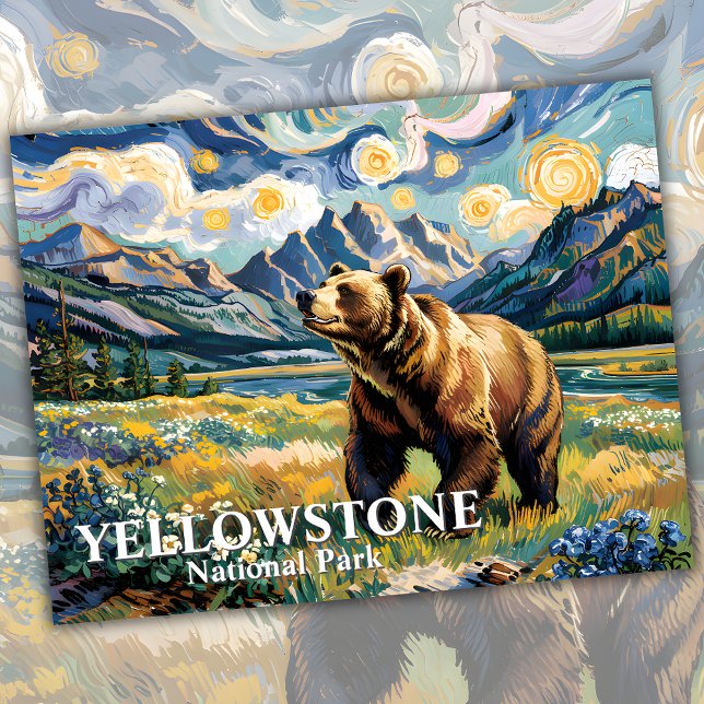 Van Gogh Yellowstone Grizzly Bear Custom Text Postcard (Van Gogh Yellowstone Grizzly Bear Custom Text Postcard)