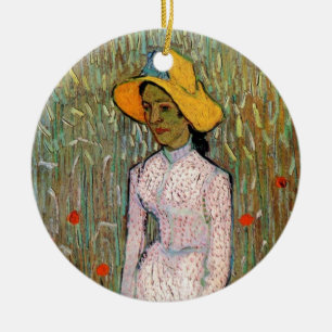 Van Gogh, Young Girl Standing; Background of Wheat Ceramic Ornament