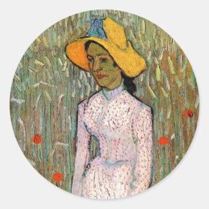 Van Gogh, Young Girl Standing; Background of Wheat Classic Round Sticker
