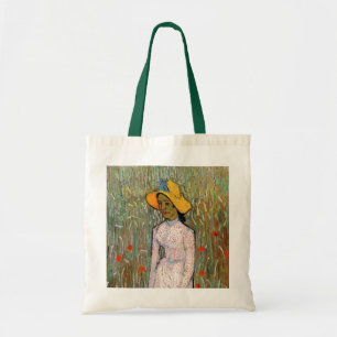 Van Gogh, Young Girl Standing; Background of Wheat Tote Bag