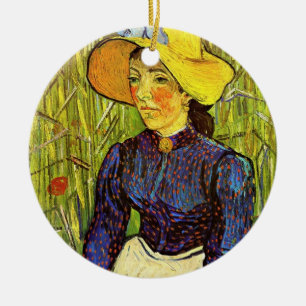 Van Gogh, Young Peasant Woman with Straw Hat Ceramic Ornament