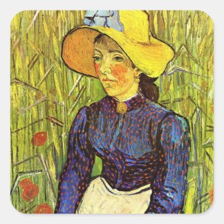 Van Gogh, Young Peasant Woman with Straw Hat Square Sticker