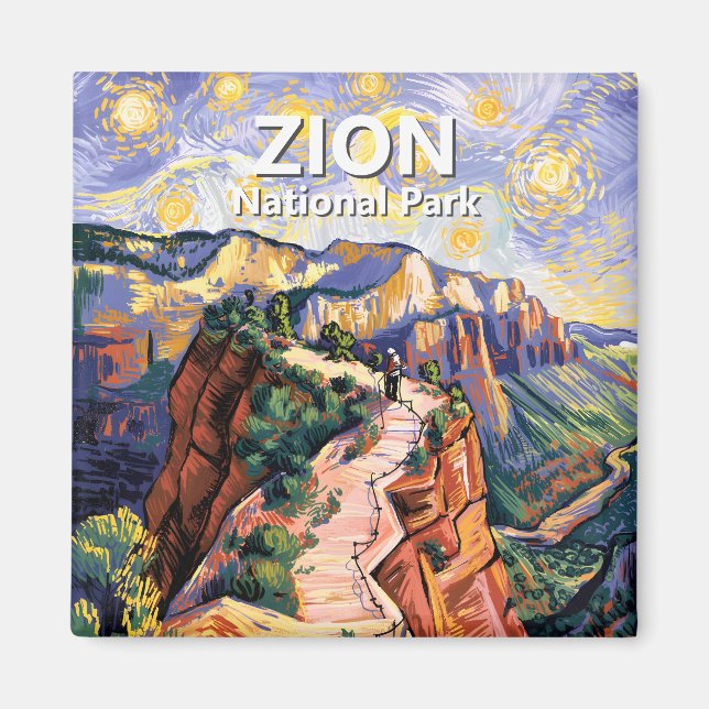Van Gogh Zion Angels Landing Hiking Trail Custom Magnet (Front)
