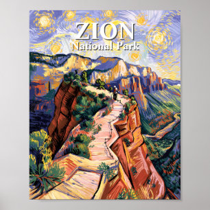Van Gogh Zion Angels Landing Hiking Trail Custom Poster