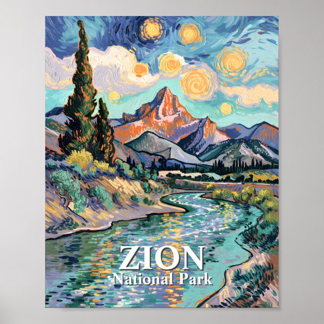 Van Gogh Zion Watchman Virgin River Sunset Custom Poster (Front)