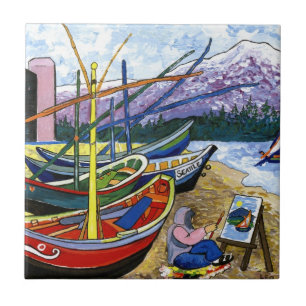 Van Gogh's Boats Ceramic Tile