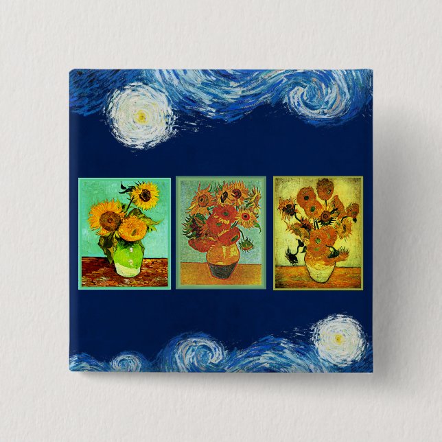 Van Gogh's famous Sunflowers 15 Cm Square Badge (Front)