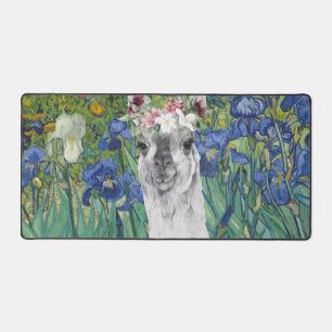 Van Gogh's Irises and Fancy Llama  Desk Mat