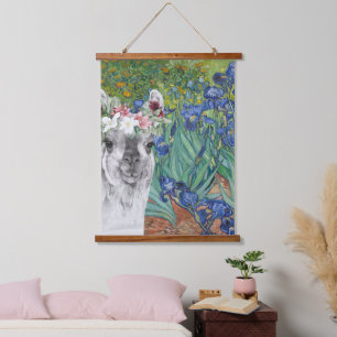 Van Gogh's Irises and Fancy Llama   Hanging Tapestry