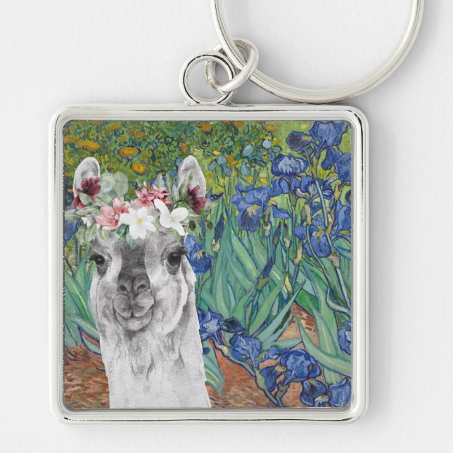 Van Gogh's Irises and Fancy Llama     Key Ring (Front)