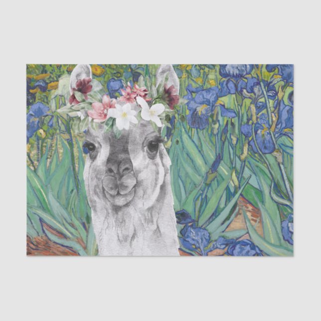 Van Gogh's Irises and Fancy Llama Tissue Paper (Front)