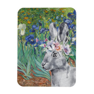 Van Gogh's Irises and Fancy Rabbit Magnet
