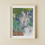 Van Gogh's Irises and Fancy Rabbit Poster<br><div class="desc">Beautiful and artistic compilation features Vincent Van Gogh's Irises fine art painting as a backdrop to an adorable watercolor gray rabbit with a fancy crown of flowers.</div>