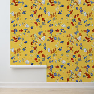 Van Gogh's Poppy and Iris Flowers Mustard Yellow Wallpaper