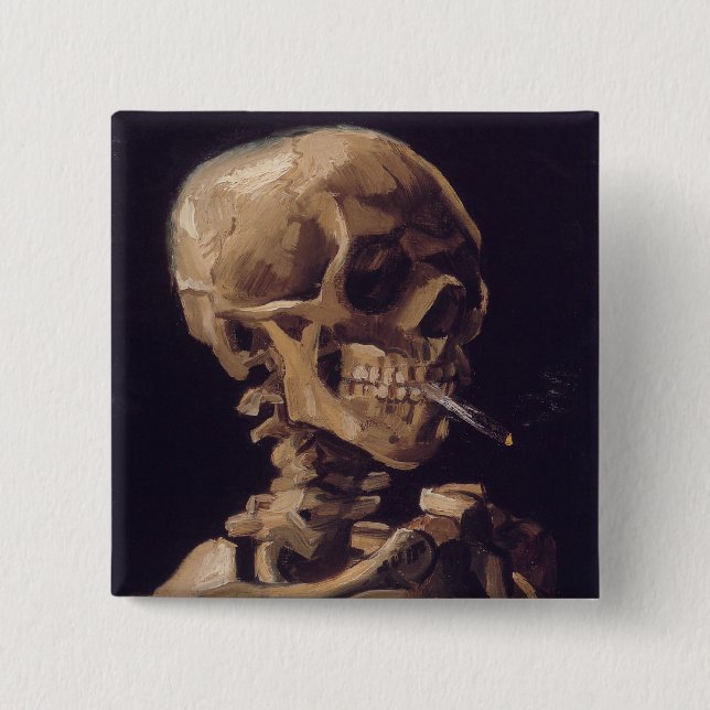 Van Gogh's Skeleton with Burning Cigarette 15 Cm Square Badge (Front)
