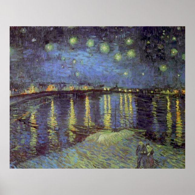 Van Gogh's Starry Blue Night Over Rhone Painting Poster (Front)