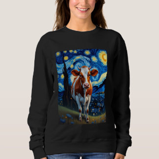 Van Gogh's Starry Night Cow Bovine Animal Lovers Sweatshirt