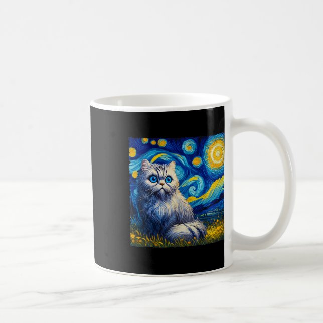 Van Gogh's Starry Night Inspired Cat Lover Mum Dad Coffee Mug (Right)
