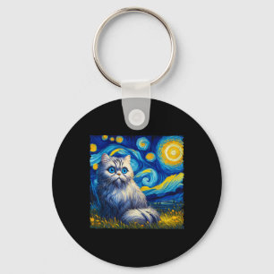 Van Gogh's Starry Night Inspired Cat Lover Mum Dad Key Ring