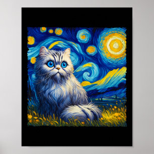 Van Gogh's Starry Night Inspired Cat Lover Mum Dad Poster