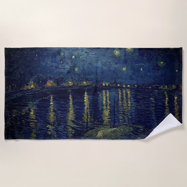 Van Gogh's Starry Night on the Rhone Beach Towel (Front)