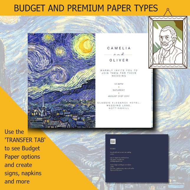 Van Gough Starry Night Wedding Invitation Postcard (Van Gough Starry Night Wedding Invitations)