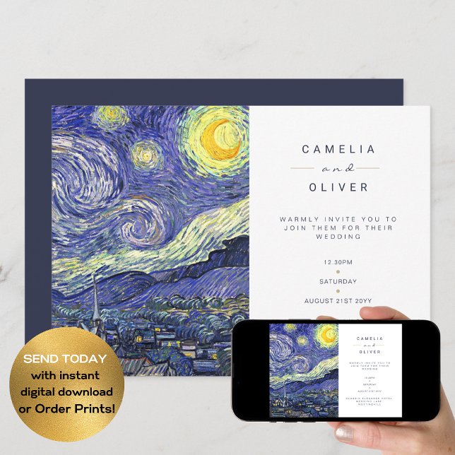 Van Gough Starry Night Wedding Invite QR Code RSVP (Creator Uploaded)