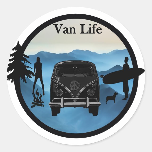 Van Life adventures Classic Round Sticker (Front)