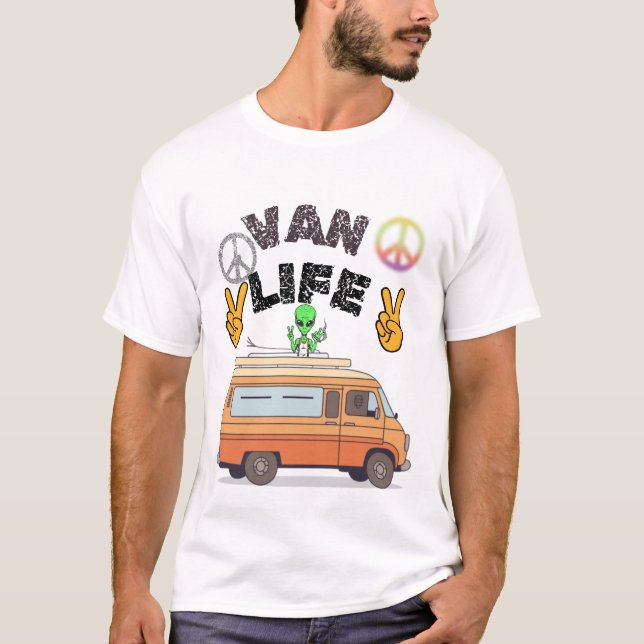 Van life alien peace sign funny camper shirt (Front)