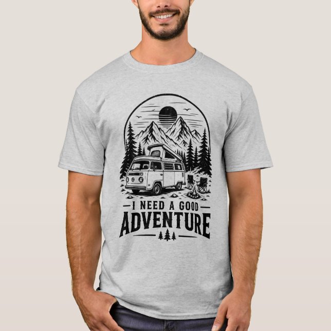 Van Life Camper Gift Mountain Camping Graphic Tee (Front)