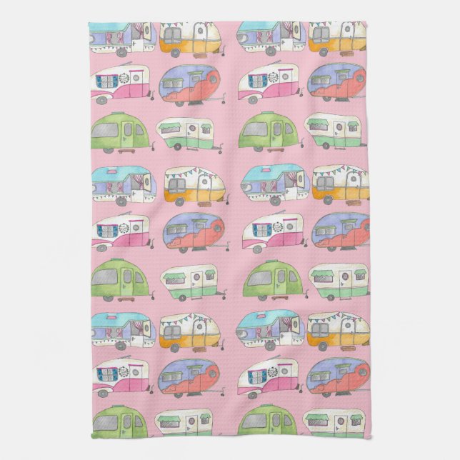 Van Life - Pink Tea Towel (Vertical)