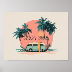 Van Life – Retro Beach Camper Art Poster