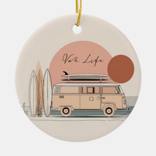 Van Life Surf Van – Retro Beach Camper Aesthetic  Ceramic Ornament (Front)