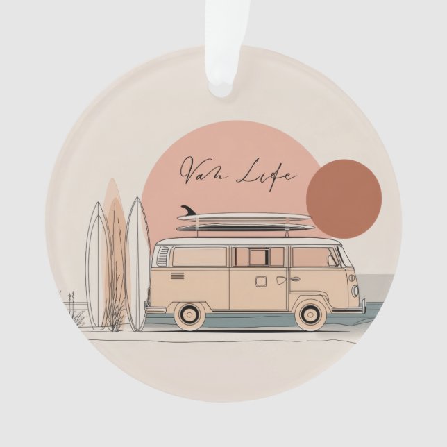 Van Life Surf Van – Retro Beach Camper Aesthetic  Ornament (Front)