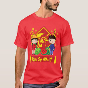 Van Su Nhu Y Vietnamese New Year Red Kids Ao Dai T-Shirt