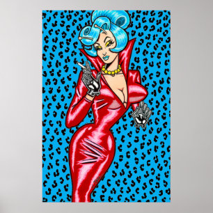 Vana DeVinyl™/Red Vinyl Dress/Blue Poster
