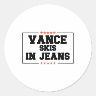 Vance Skis In Jeans Funny Skiing Anti Jd Vance Quo Classic Round Sticker