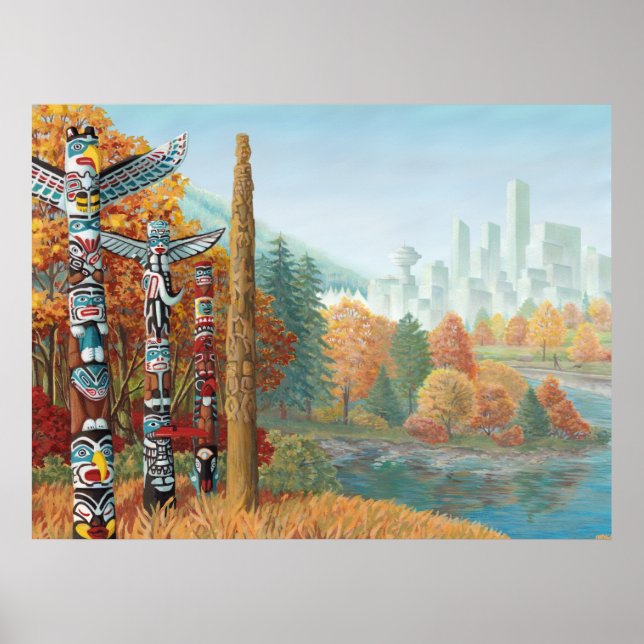 Vancouver Art Poster Vancouver Totem Pole Painting (Front)