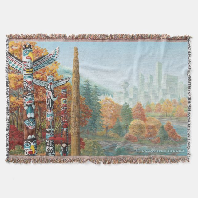 Vancouver Art Throw Blanket Vancouver Totem Blanke (Front)