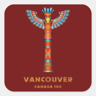 Vancouver (BC) Canada - Totem Pole Square Sticker