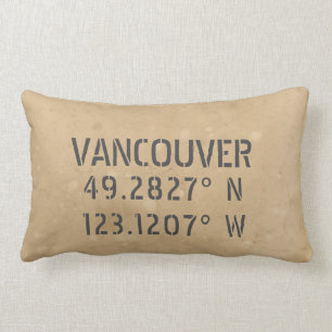 Vancouver  BC Latitude Longitude Throw Pillow