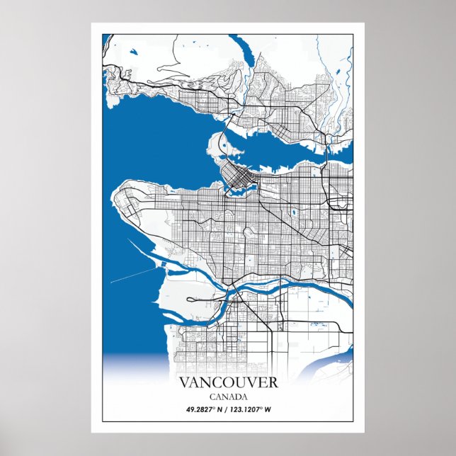 Vancouver British Columbia Canada Travel City Map Poster (Front)