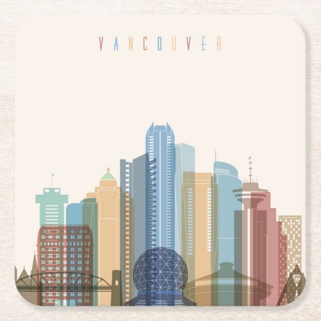 Vancouver, Canada | City Skyline Square Paper Coaster (Front)