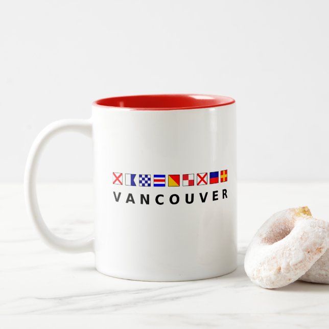 Vancouver Canada Nautical Sailing Flags Colour Two-Tone Coffee Mug (With Donut)