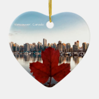 Vancouver Canada Red Maple Leaf Skyline Ceramic Tree Decoration